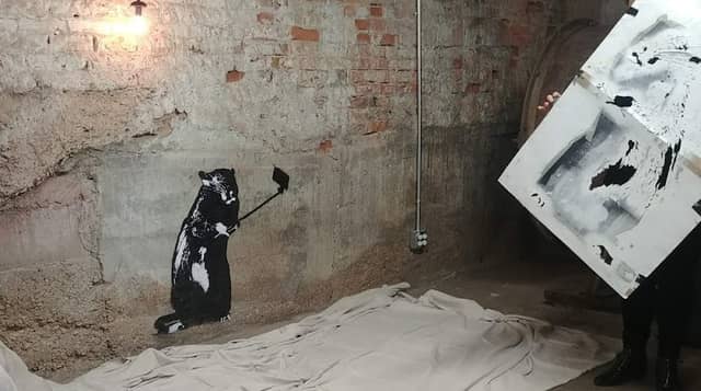 Blek le Rat - Selfie - Stencil Graffiti in basement - Image 1