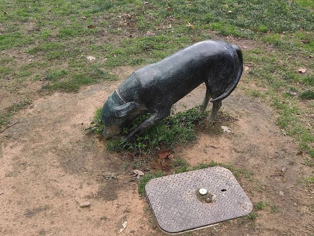 Dog Drinking From Hose statue - Image 1
